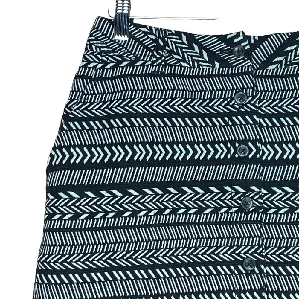 Anthropologie Maeve Sz 4 Geometric Aztec Skirt Button Up Black White Tribal Boho
